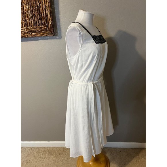 Talbots Dress 16 White Gauze Cotton Flowy Embroidered Black NWT Washable $119 - Picture 8 of 13